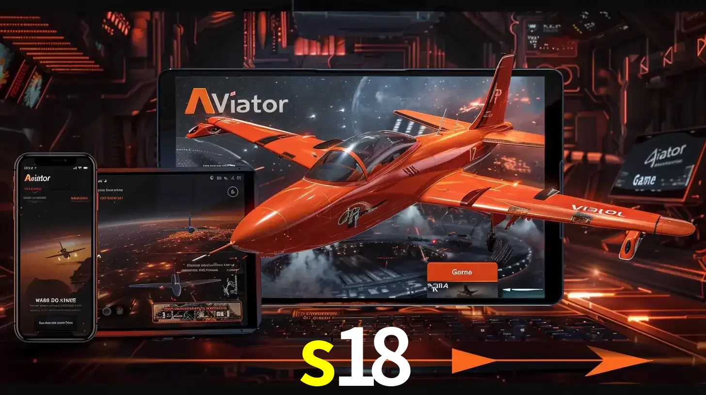 Apresentação tecnológica do jogo Aviator com um avião saindo da tela de um tablet, demonstrando a experiência imersiva em múltiplos dispositivos no s18.