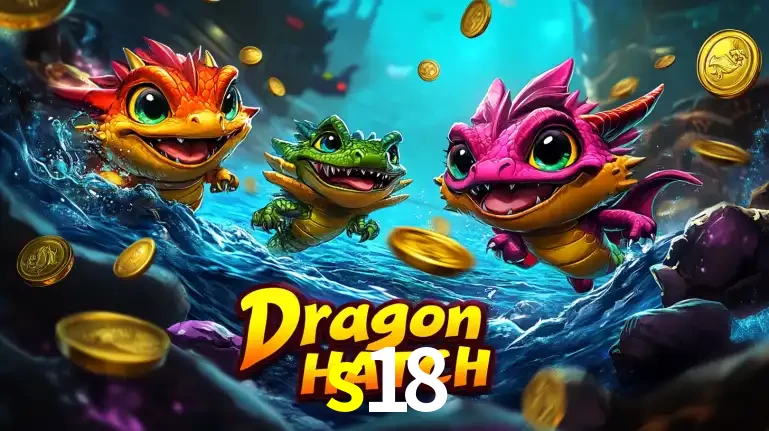 Arte promocional do jogo Dragon Hatch com três adoráveis dragões bebês nadando entre moedas de ouro, um dos slots mais divertidos para jogar no cassino s18.