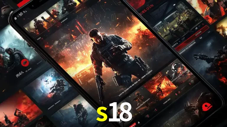 Tela de um celular exibindo uma galeria de jogos de tiro com temática militar, mostrando a variedade de e-sports disponíveis para apostas na plataforma de entretenimento s18.