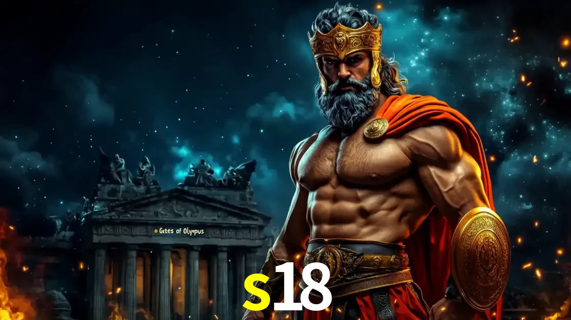 O poderoso Zeus do jogo de slot Gates of Olympus em frente ao seu templo, pronto para lançar multiplicadores divinos e prêmios épicos no cassino online s18.