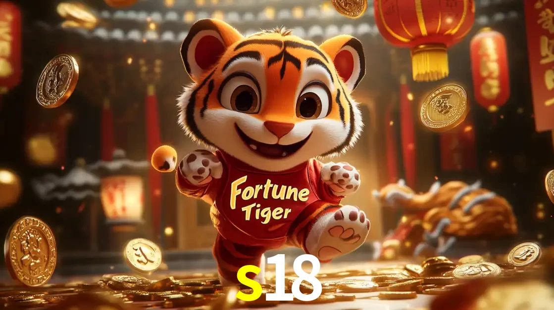O alegre personagem do Fortune Tiger correndo sobre um caminho de moedas de ouro, simbolizando os grandes prêmios e a diversão do popular jogo de slot do s18.